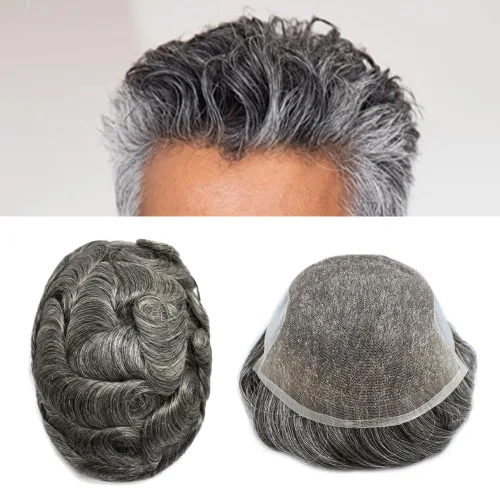 Vista 42 de Tupé de encaje suizo para hombre, pieza de cabello humano europeo, nudos blanqueados, línea capilar natural, encaje frontal, sistema de reemplazo