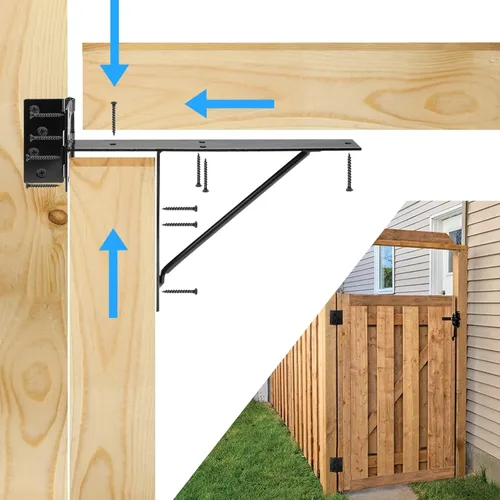 Vista 2 de Kit de herrajes para puerta de valla resistente, kit anti caída, 2x4s ajustables para puertas de valla de madera, ventanas y puertas de cobertizo