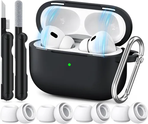 Funda para Airpods Pro 2 2023/2022/2019 con bloqueo magnético de tapa, protección de silicona para AirPod Pro con kit de limpieza, puntas para las