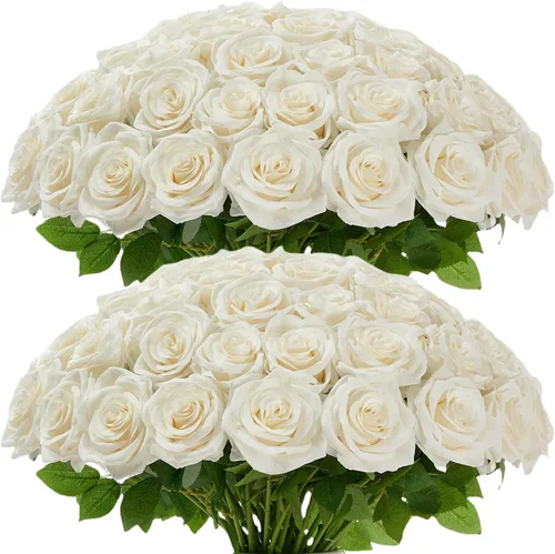Vista 37 de Carlita's Blooms Ramo de 15 rosas artificiales de seda, flores de seda sintética, tallos largos, para arreglos de boda, centro de mesa, fiesta
