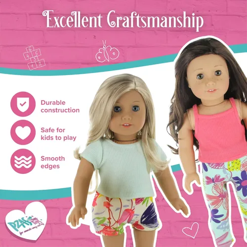 Vista 6 de Litera para muñecas, litera para muñecas de 18 pulgadas, juego de 23 piezas completo con ropa de cama, pijama y estantes, se adapta a muñecas