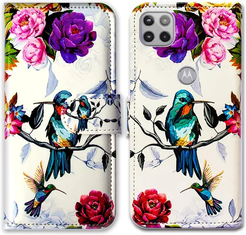 Vista 11 de Bcov Motorola One 5G Ace - Funda de piel con tapa y diseño de pájaro negro, con ranuras para tarjetas, cierre magnético y soporte