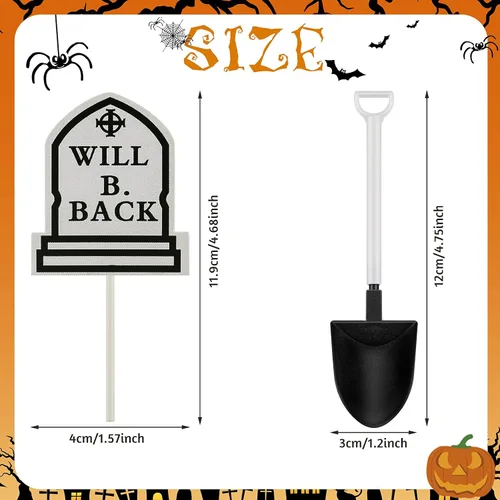 Vista 2 de 48 piezas de lápida de Halloween para pasteles, decoración de cupcakes y mini cucharas con forma de pala para suministros de fiesta de Halloween