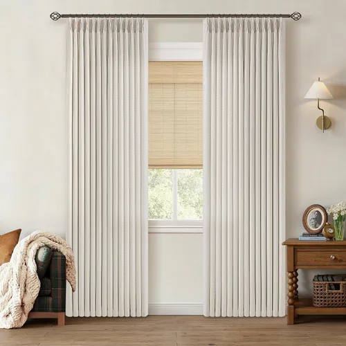 Vista 77 de TWODRAPES Juego de 2 paneles de cortinas plisadas de lino de 96 pulgadas de Avena