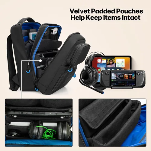 Vista 3 de PGmoon Carrying Backpack Compatible with Steam Deck, Travel Case Bag with Separate Game Cards Holder, Multi-Pockets For Game Headset, Docking