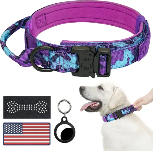 Vista 8 de Hotsky Juego de collar y correa táctica para perro, collar militar resistente con asa y hebilla de metal para entrenamiento y caminar, con soporte
