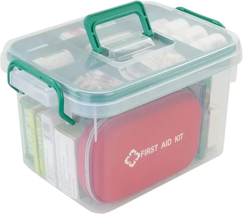 Idotry - Caja de almacenamiento transparente para medicamentos con tapa, kit de primeros auxilios grande, organizador vacío