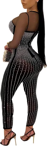 Vista 2 de PORRCEY - Overol sexy para mujer, con proceso de corte en caliente, para fiesta, discoteca, noche