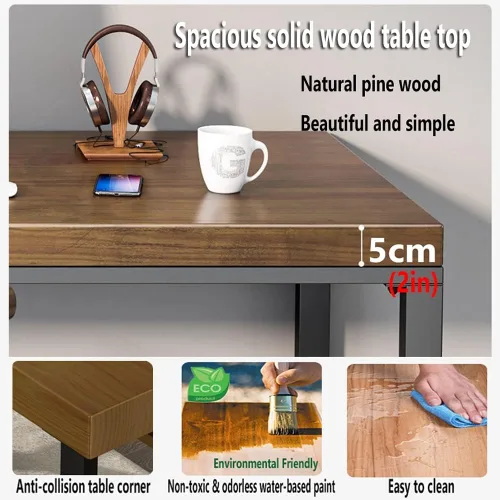Vista 7 de Escritorio de computadora de madera maciza de doble asiento, 2.0 in, estación de trabajo de lectura, escritura, mesa de juegos, fácil de montar