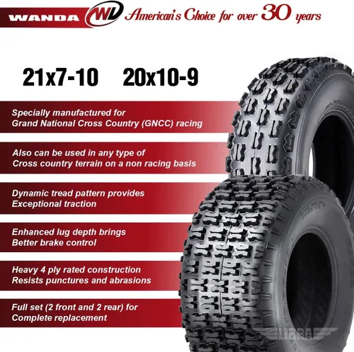 Vista 2 de WANDA - Juego de 4 neumáticos deportivos para ATV, 21x7-10 y 20x10-9, Yamaha YFM350 YFZ450 Banshee 350