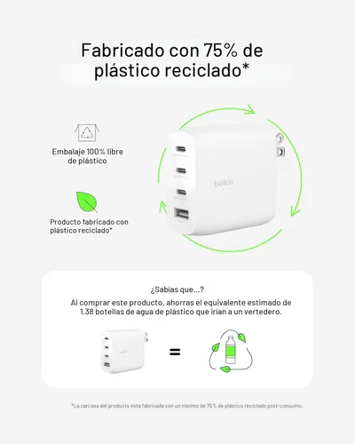 Vista 7 de Belkin Bloque de cargador GaN de 4 puertos de 112 W, entrega de energía USB-C de carga súper rápida y puerto USB-A - MacBook, Samsung Galaxy S25
