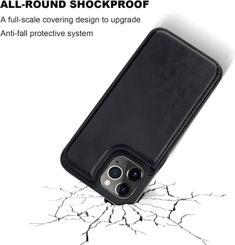 Vista 6 de ONETOP - Funda tipo cartera compatible con iPhone 12 Pro Max con tarjetero, piel sintética, ranuras para tarjetas, doble cierre magnético y funda