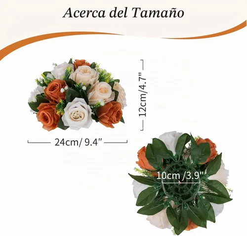 Vista 6 de BLOSMON Centros de mesa de bola de flores para mesa 2 piezas Centro de mesa de rosas artificiales Flores azul polvoriento Arreglo floral de seda