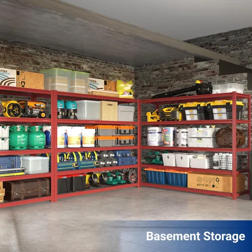 Vista 8 de FLEXIMOUNTS Estantería de Garaje de 60" de Ancho, Estantes de Almacenamiento de 5 Niveles Carga 1500LBS, Estantería de Garaje Ajustable Resistente