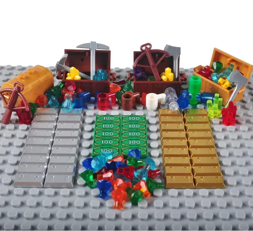 Vista 2 de Juego de accesorios del tesoro, bloques de construcción, lingotes de dinero, barra de oro, joyería de ladrillos de construcción, juego
