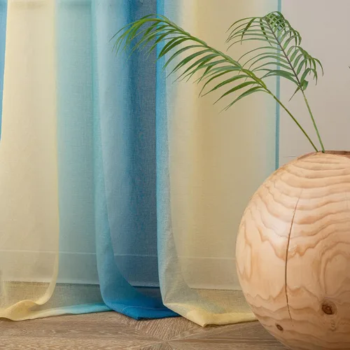 Vista 2 de Yancorp Cortinas Transparentes Semi Cortinas de Dormitorio de 63 pulgadas de Largo, Cortinas de Lino Azul Beige Degradado con Bolsillo para Barra