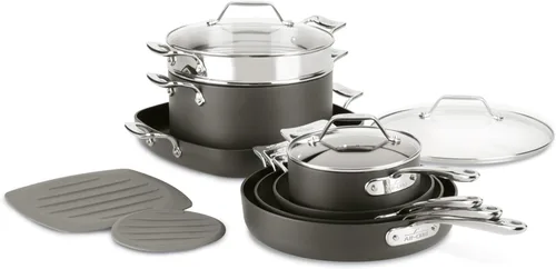 All-Clad - Juego de utensilios de cocina anodizados duros antiadherentes, 12 piezas Negro