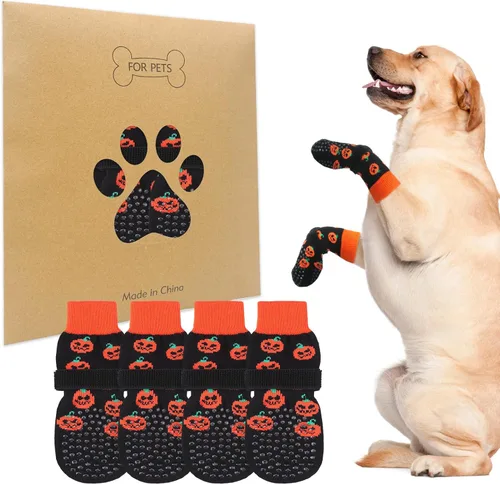 Vista 27 de BEAUTYZOO Calcetines antideslizantes para perros pequeños, medianos y grandes, protector de patas de perro con agarre para suelos de madera dura