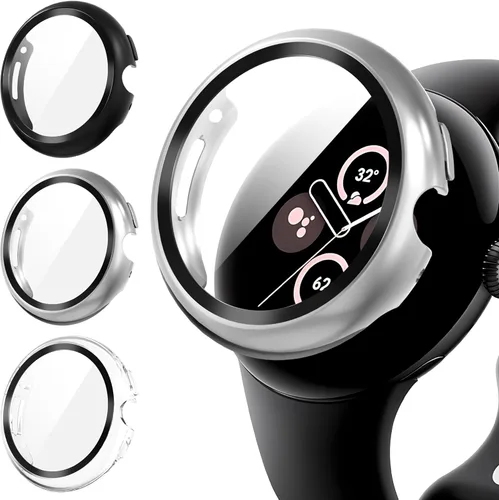 Vista 8 de Suoman Paquete de 3 fundas para Google Pixel Watch 3/2/1 de 1.614 pulgadas, [antiarañazos] protector de pantalla de vidrio templado 9H + cubierta