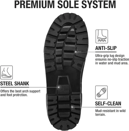 Vista 4 de HISEA Botas de lluvia Chelsea para hombre, botas cortas de goma para hombre, impermeables, duraderas, aisladas, para trabajo en el jardín al aire