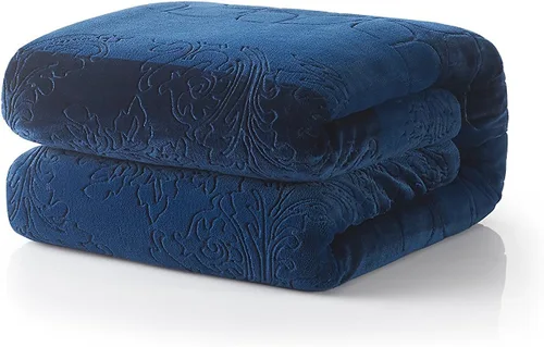 Tache Elegant Embossed Sherpa Bed Throw Blanket (Blue, 50 x 60 Inch)