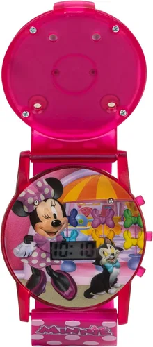 Vista 6 de Disney Minnie Mouse - Reloj musical intermitente para niños con efectos de sonido, luces LED coloridas, cubierta abatible interactiva, pantalla