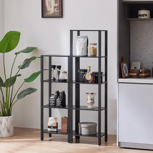 Vista 6 de YUFAM - Estantería de madera de 4 niveles con almacenamiento - Pequeña estantería para espacios pequeños, estante para sala de estar, oficina