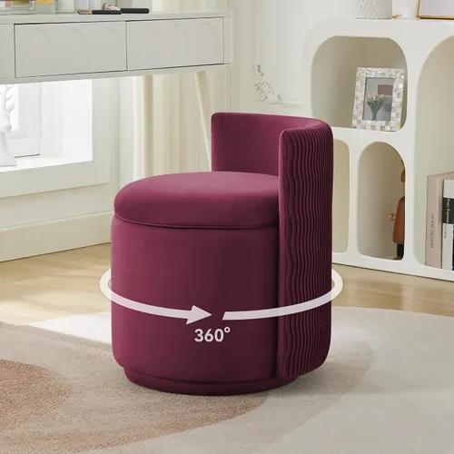 Vista 17 de WUTUTUEE Silla grande de terciopelo con almacenamiento, silla de maquillaje giratoria de 360° con respaldo ondulado, taburete pequeño sin montaje