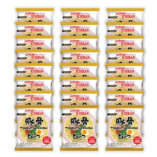 [SAPPORO ICHIBAN] Fideos Ramen, sabor tonkotsu, fideos instantáneos japoneses de sabor nº 1, 3.5 onzas (3.7 onzas (paquete de 24))