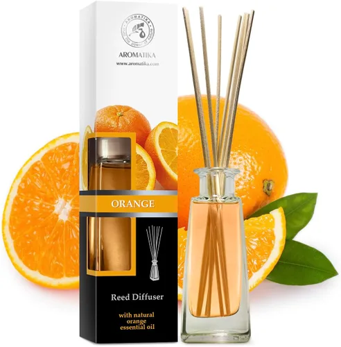Vista 2 de Difusor de naranja con aceite de naranja, 3.4 onzas líquidas, Fresh Room, fragancia de larga duración, difusor de varillas perfumado naranja, juego