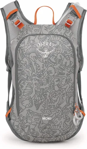 Vista 6 de Osprey Moki 3L Mochila de ciclismo para niños con depósito hidráulico, Estampado De Dino Hambriento, 40L US