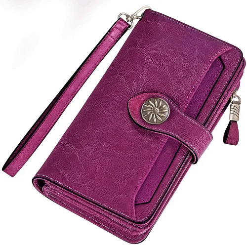 Vista 6 de Travelambo Billetera de gran capacidad con bloqueo RFID para mujer carteras de cuero genuino