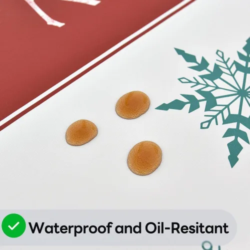 Vista 2 de Mantel de Navidad de vinilo resistente rojo de 54x54 pulgadas, mantel rectangular de Navidad, mantel de PVC reutilizable, impermeable, plegable