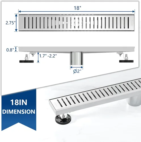 Vista 2 de Neodrain Drenaje lineal cepillado de ducha de 18 pulgadas, rejilla de patrón de cápsula extraíble, drenaje rectangular de baño de acero inoxidable