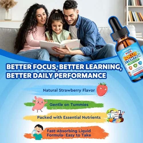 Vista 4 de Kids Focus and Attention Supplements with Phosphatidylserine, Omega-3, Magnesium Glycinate & L-Theanine, Brain Vitamins Liquid Drops for Kids