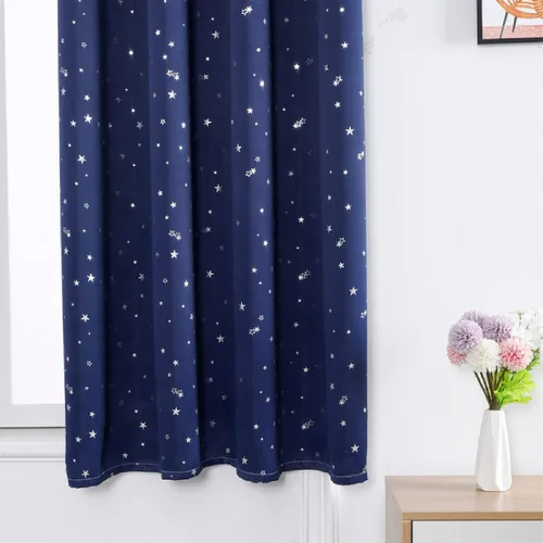 Vista 8 de Cortinas opacas plateadas para sala de estar, cortinas de dormitorio de niños y niñas, cortinas de tul blanco para ventana de ventana azul estrella