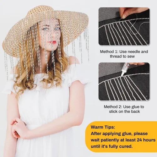 Vista 4 de Cadena de cierre de diamantes de imitación de cristal con pegamento de joyería B7000, 11 yardas de 0.157 in de plata con cuentas transparentes