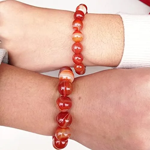 Vista 4 de SofiaCreations Handmade Red Banded Agate Crystal Beaded Bracelet, Natural Carnelian Gemstone Crystal 8mm Round Beads Stretchy Bracelet, Healing