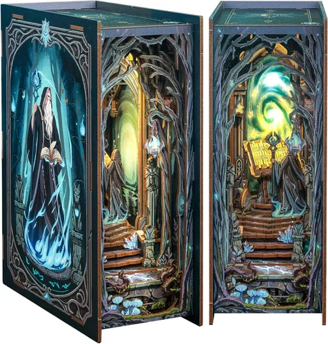 Vista 9 de CUTEBEE - Kit de rincón de libros - Juego de construcción DIY de casa en miniatura para adultos, estantería de casa en miniatura para libros