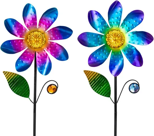 Vista 10 de Viveta Molinillo de viento para exteriores, escultura de viento decorativa con estaca resistente, molinetes rosas para patio y jardín