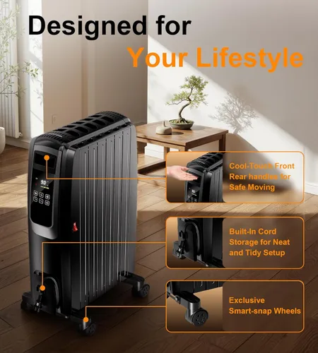Vista 8 de Oil Filled Radiator Heater, 1500W Electric Heater with Thermostat, Space Heaters for Large RoomHeaters with ECO Mode, 24H Timer, Tip-over & Overheat
