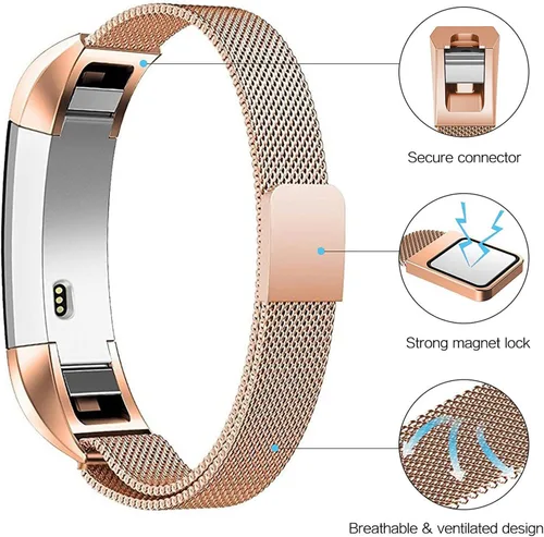 Vista 5 de Bandas de metal compatibles con Fitbit Alta/Fitbit Alta HR, malla de bucle de acero inoxidable transpirable, pulsera magnética ajustable para Oro