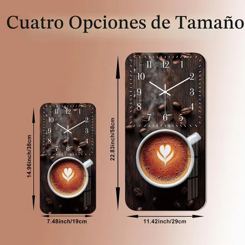 Vista 6 de Reloj de pared de taza de café para cocina, reloj de pared rectangular de madera, funciona con pilas, 12 pulgadas, relojes rústicos vintage