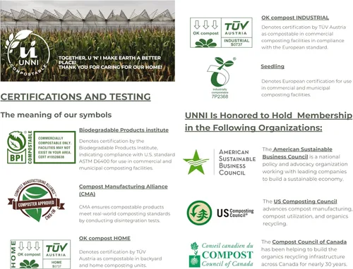 Vista 2 de Bolsas de basura compostables UNNI, 2.6 galones / 9.84 litros, 100 unidades, extra gruesas de 0.71 mil, forros para contenedores pequeños de restos