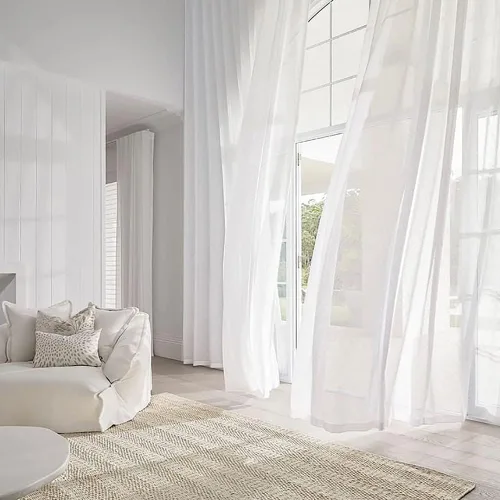 Cortina de gasa transparente extra larga con ojales, color blanco, transpirable, protección de privacidad, cortinas traslúcidas para sala de estar