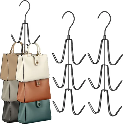 TOPIA HANGER Organizador para colgar bolsos para armario, paquete de 2 ganchos organizadores de bolsos, ganchos de metal giratorios de 360°, estante