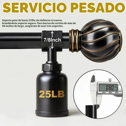 Vista 5 de Barras de cortina negras para ventanas de 28 a 48 pulgadas, longitud ajustable, resistente, diámetro de 7/8 pulgadas, barra de cortina para ventana