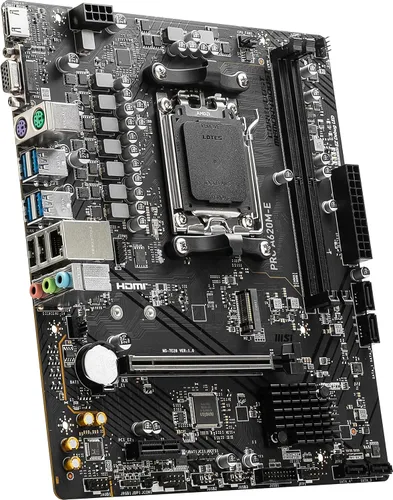 Vista 4 de MSI PRO A620M-E ProSeries Placa base (procesadores AMD serie 9000/8000/7000, AM5, DDR5, PCIe 4.0, SATA 6Gb/s, M.2, USB 3.2 Gen 1, DVI/HDMI, mATX)