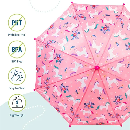 Vista 4 de Paraguas para niños Wildkin Dosel a prueba de lluvia, mango curvo, diseño fácil de colgar