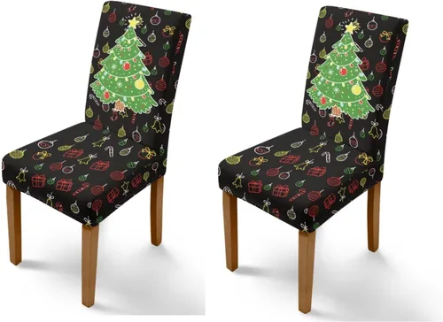 Vista 15 de Rnyleeg Fundas navideñas para sillas de comedor, fundas de asiento de comedor con estampado de campanas brillantes, juego de 1 funda suave y lavable